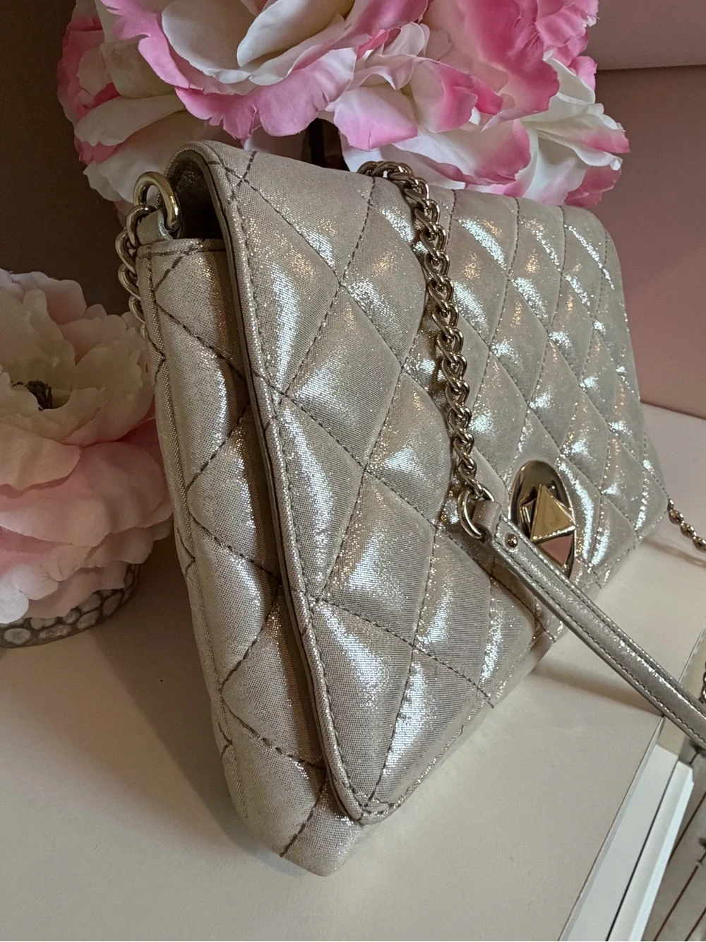 kate spade Quilted Metallic Shoulder Bag - Pearl/Gold